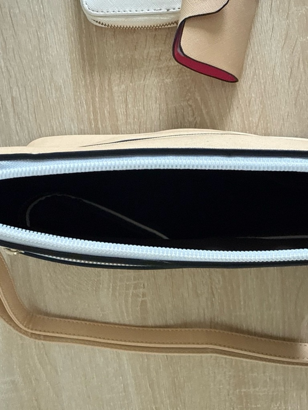 Two-Tone White and Beige Crossbody Bag with Gold Accent - Picture 6 of 7